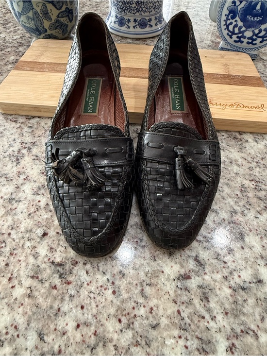 Cole Haan Shoes - Cole Haan Black Woven Leather Tassel Slip-On Loafers
